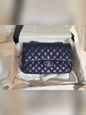 CHANEL Classic Quilted Medium Double Flap Bag in Dark Purple Lambskin